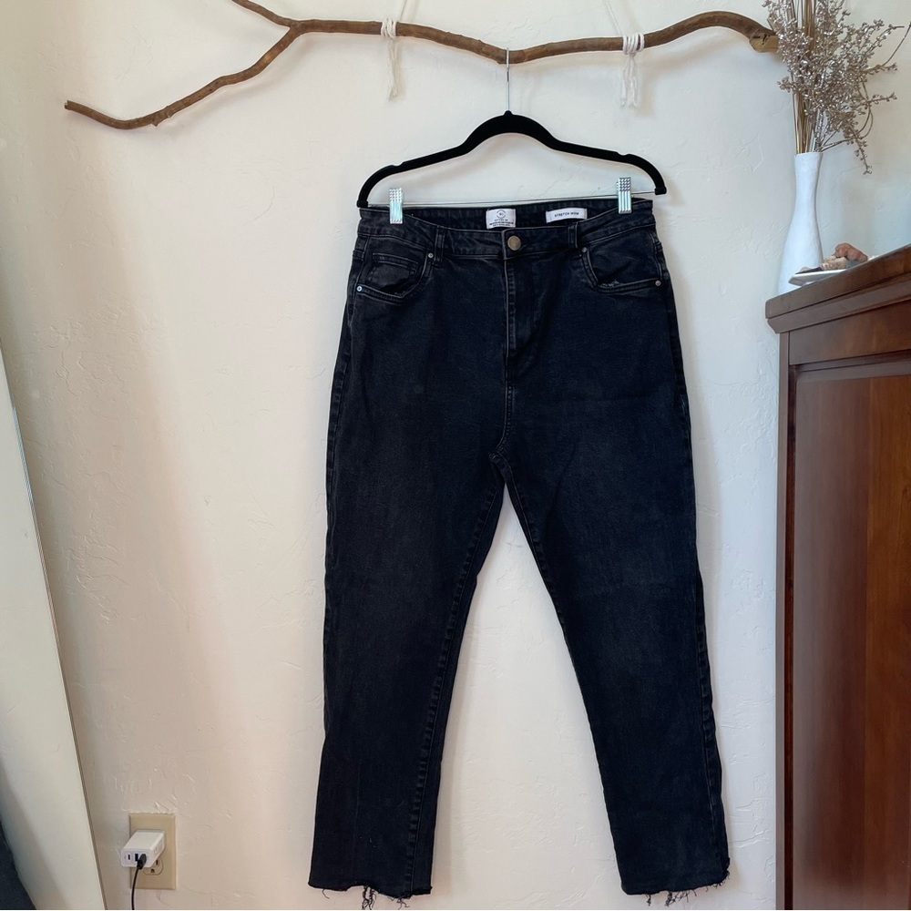 Black Raw Hem Cotton On Stretch Mom Jeans
